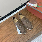 SUMMER WALK LOAFERS BROWN SUEDE SILVER PADLOCK CHARM