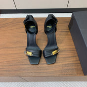BALMAIN 26S HEELED SANDALS 95 MM IN BLACK CALFSKIN WITH GOLD HARDWARE
