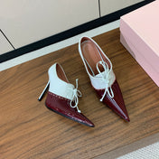 ALAIA 26S LACE-UP HEELED 105 MM IN DARK RED AND WHITE GLOSSY CALFSKIN