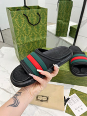 PLATFORM SLIPPERS IN BLACK MIX GREEN AND RED IMPORTED TPU