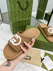 PLATFORM SLIPPERS IN PEANUT BROWN IMPORTED TPU