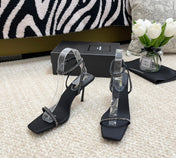 SL GEORGIA WHITE CRYSTAL SANDALS PUMP BLACK SATIN