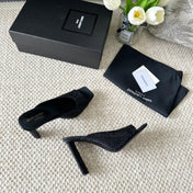 SL SEPT MULES BLACK SATIN AND RHINESTONES