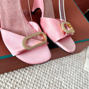 HIGH HEELS SANDALS 80 MM IN PASTEL PINK SATIN MIX SUEDUE