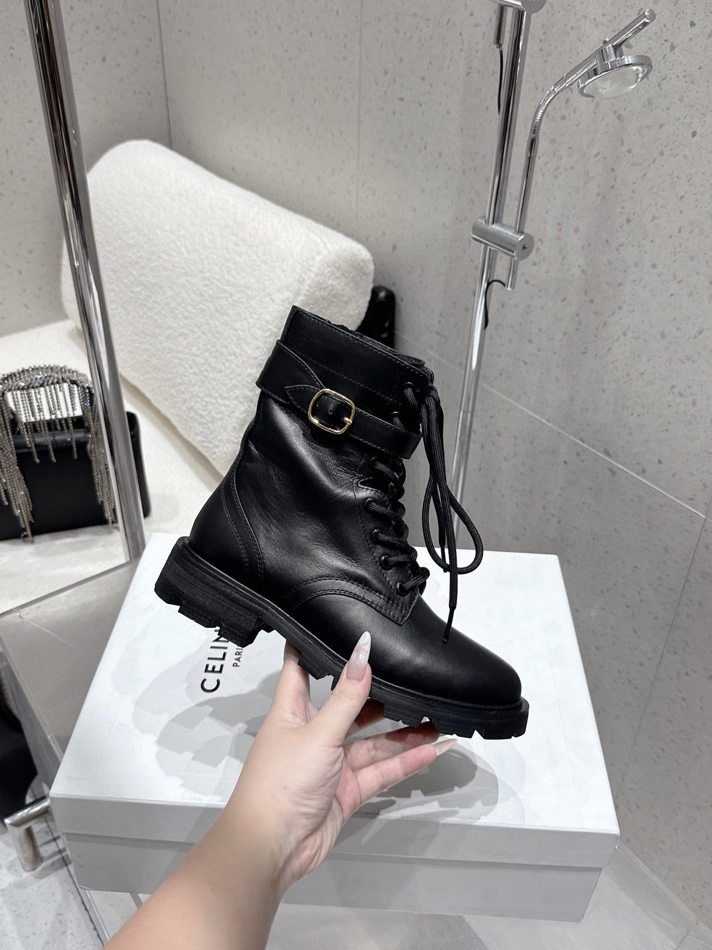CELINE 26S MARTIN BOOTS IN BLACK CALFSKIN