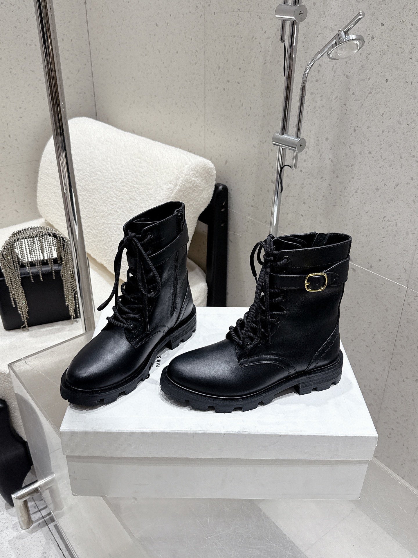 CELINE 26S MARTIN BOOTS IN BLACK CALFSKIN