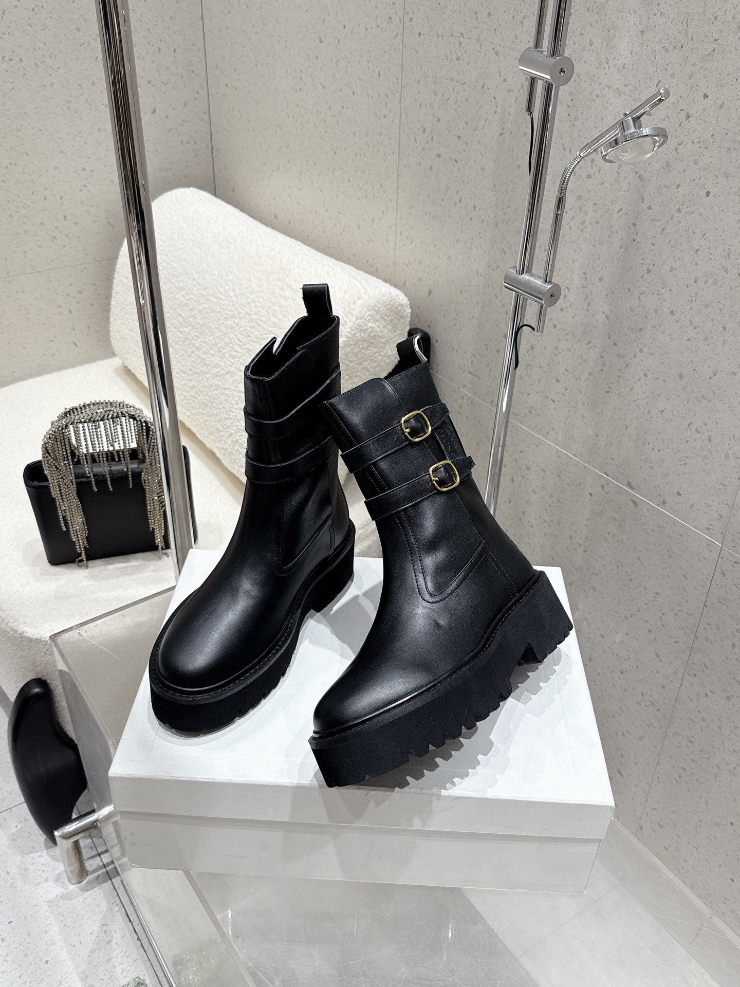 CELINE 26S ANKLE BOOTS IN BLACK CALFSKIN