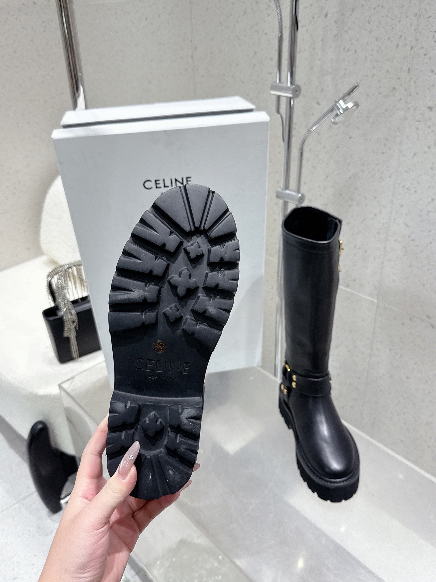 CELINE 26S KNEE-HIGH BOOTS IN BLACK CALFSKIN