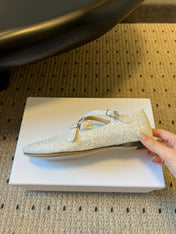 DIOR 26S BALLET FLAT IN WHITE LAMINATED LAMBSKIN AND GLITTER