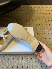 DIOR 26S BALLET FLAT IN WHITE LAMINATED LAMBSKIN AND GLITTER