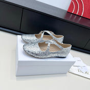 DIOR 26S BALLET FLAT IN SILVER LAMINATED LAMBSKIN AND GLITTER