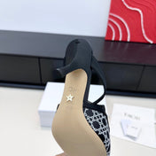 DIOR 26S SLINGBACK PUMP 100MM IN BLACK SATIN WITH SILVER STRASS CANNAGE MOTIF