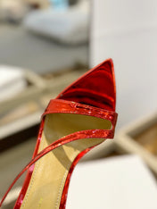 GIANVITO ROSSI 26S STRAPPY HIGH-HEEL SANDALS 105 MM IN DARK RED PATENT CALFSKIN