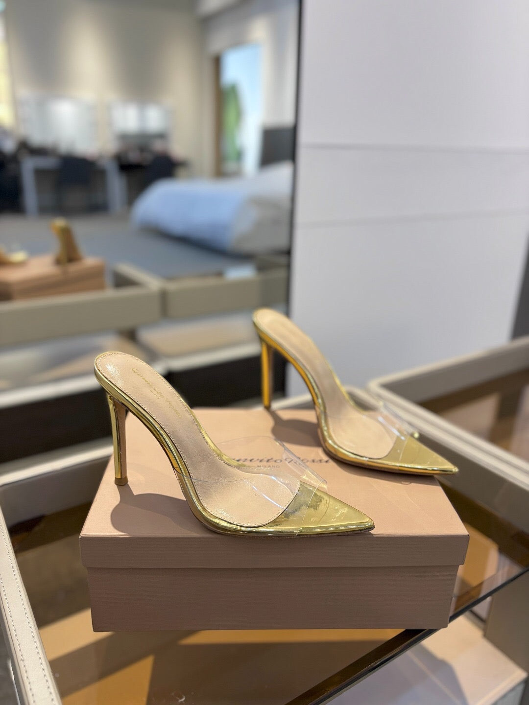 GIANVITO ROSSI 26S HEELED SANDALS 105 MM IN GOLD CALFSKIN