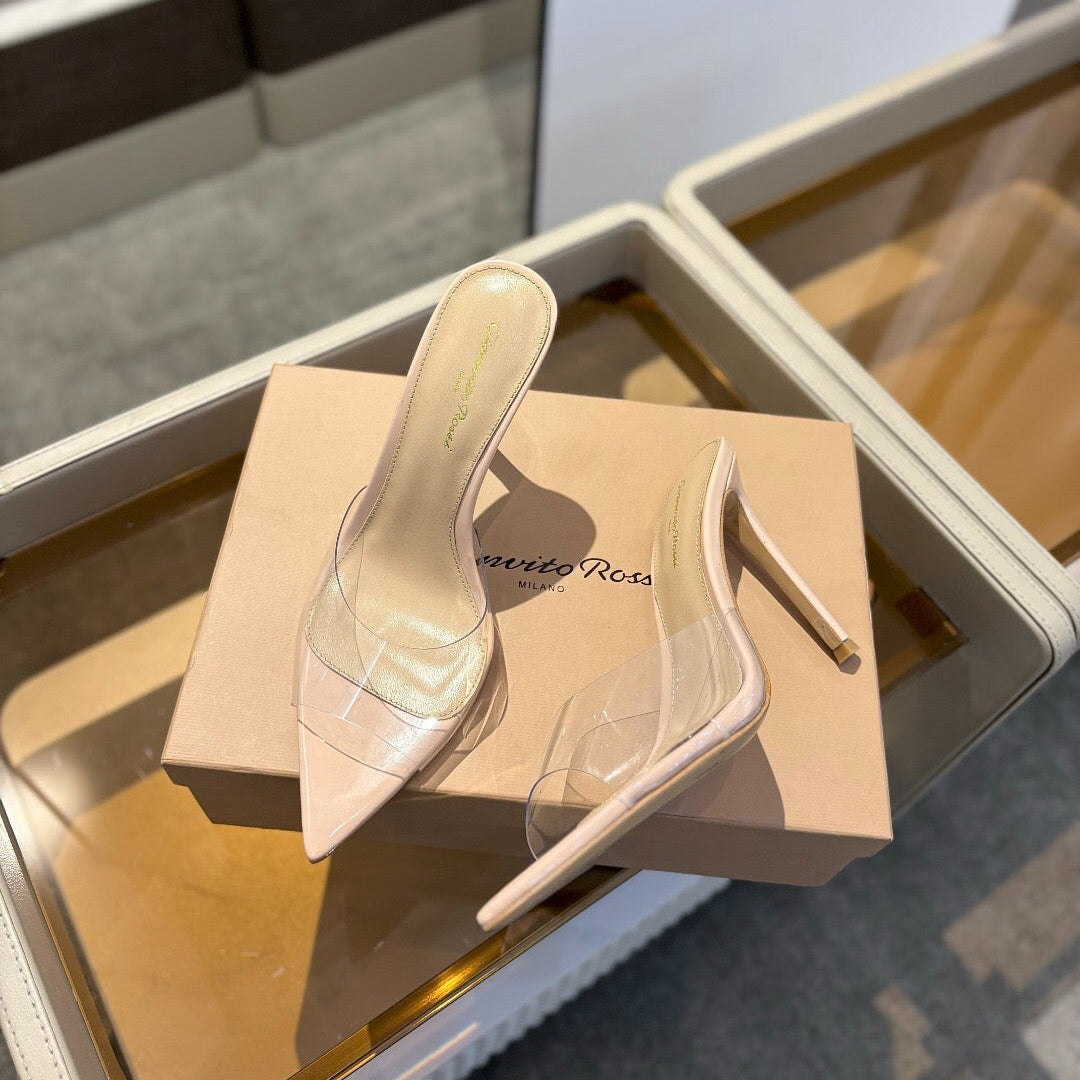 GIANVITO ROSSI 26S HEELED SANDALS 105 MM IN LIGHT NUDE CALFSKIN