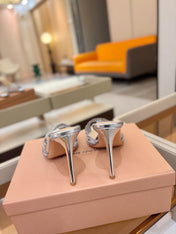 GIANVITO ROSSI 26S HEELED SANDALS 105 MM IN SILVER LACE AND LAMBSKIN