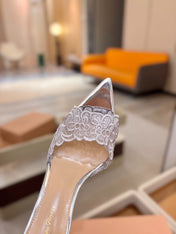 GIANVITO ROSSI 26S HEELED SANDALS 105 MM IN SILVER LACE AND LAMBSKIN