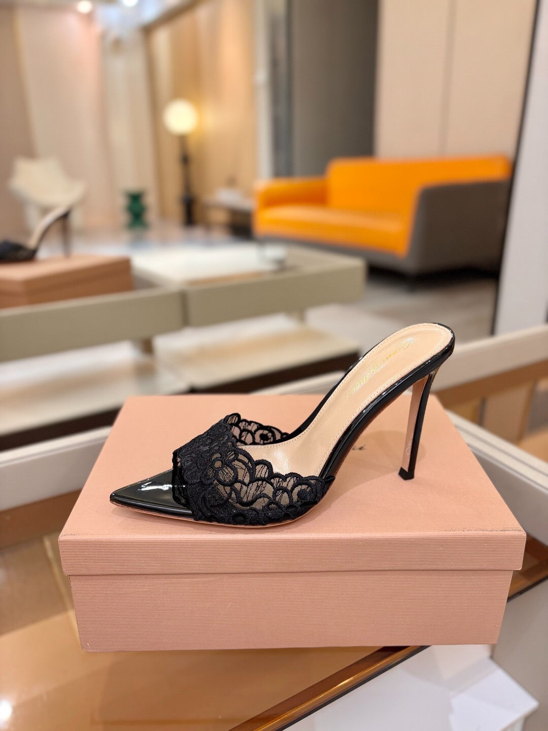 GIANVITO ROSSI 26S HEELED SANDALS 105 MM IN BLACK LACE AND LAMBSKIN