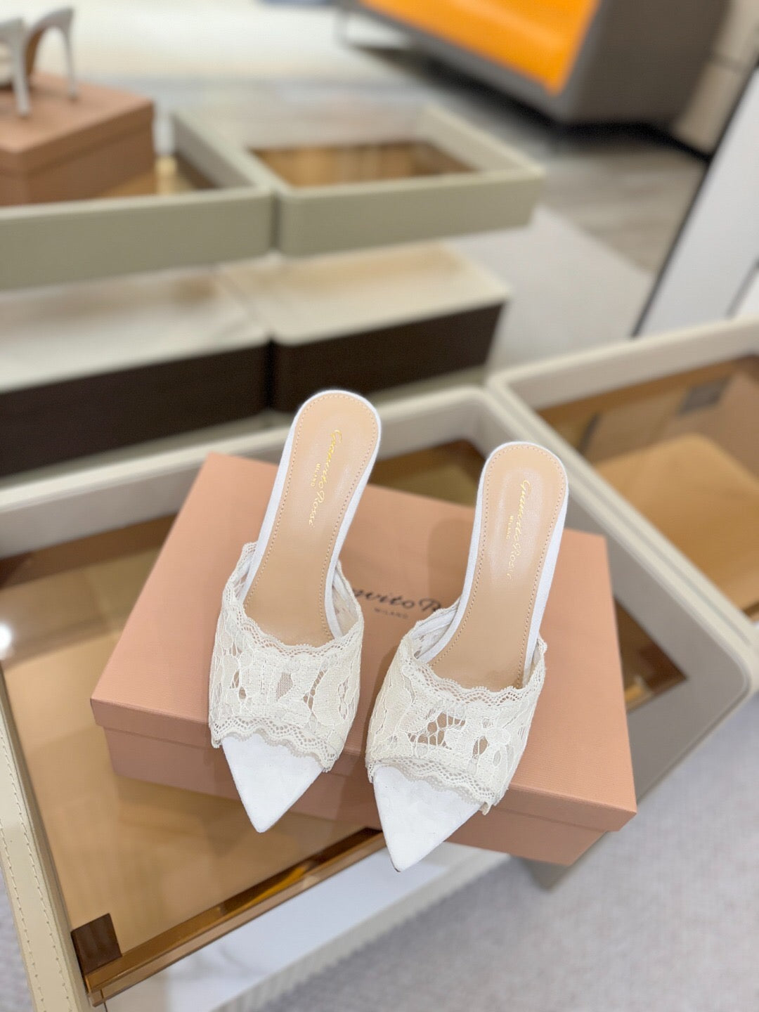 GIANVITO ROSSI 26S HEELED SANDALS 105 MM IN WHITE SUEDE AND LACE