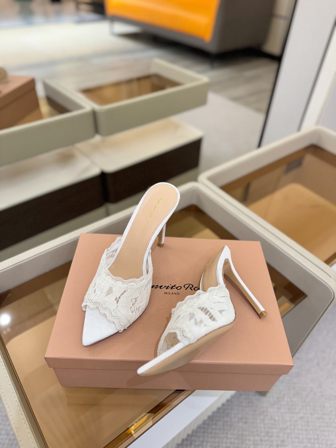 GIANVITO ROSSI 26S HEELED SANDALS 105 MM IN WHITE SUEDE AND LACE