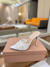 GIANVITO ROSSI 26S HEELED SANDALS 105 MM IN WHITE SUEDE AND LACE