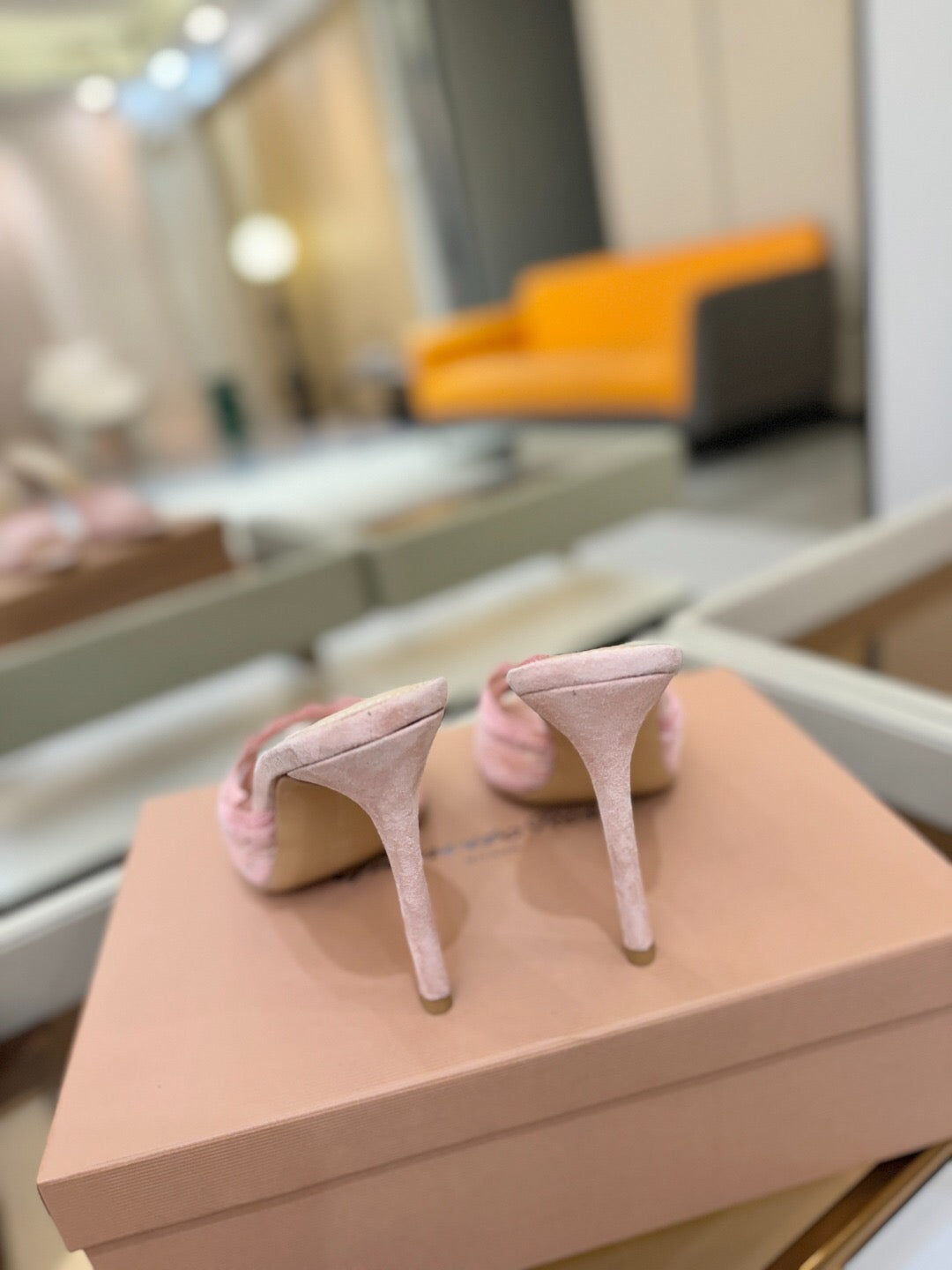 GIANVITO ROSSI 26S HEELED SANDALS 105 MM IN LIGHT PINK SUEDE AND LACE