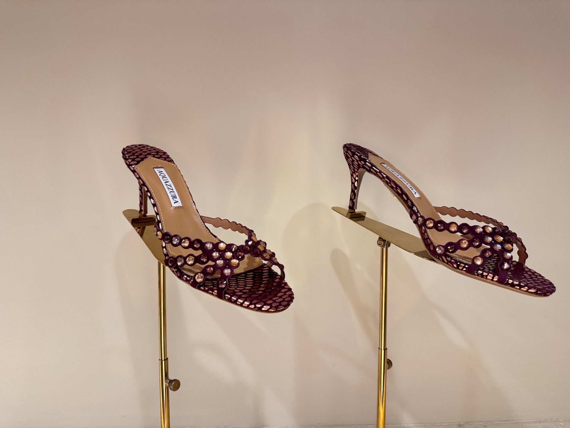 AQUAZZURA 26S HIGH-HEEL SANDALS 70 MM IN BURGUNDY SUEDE