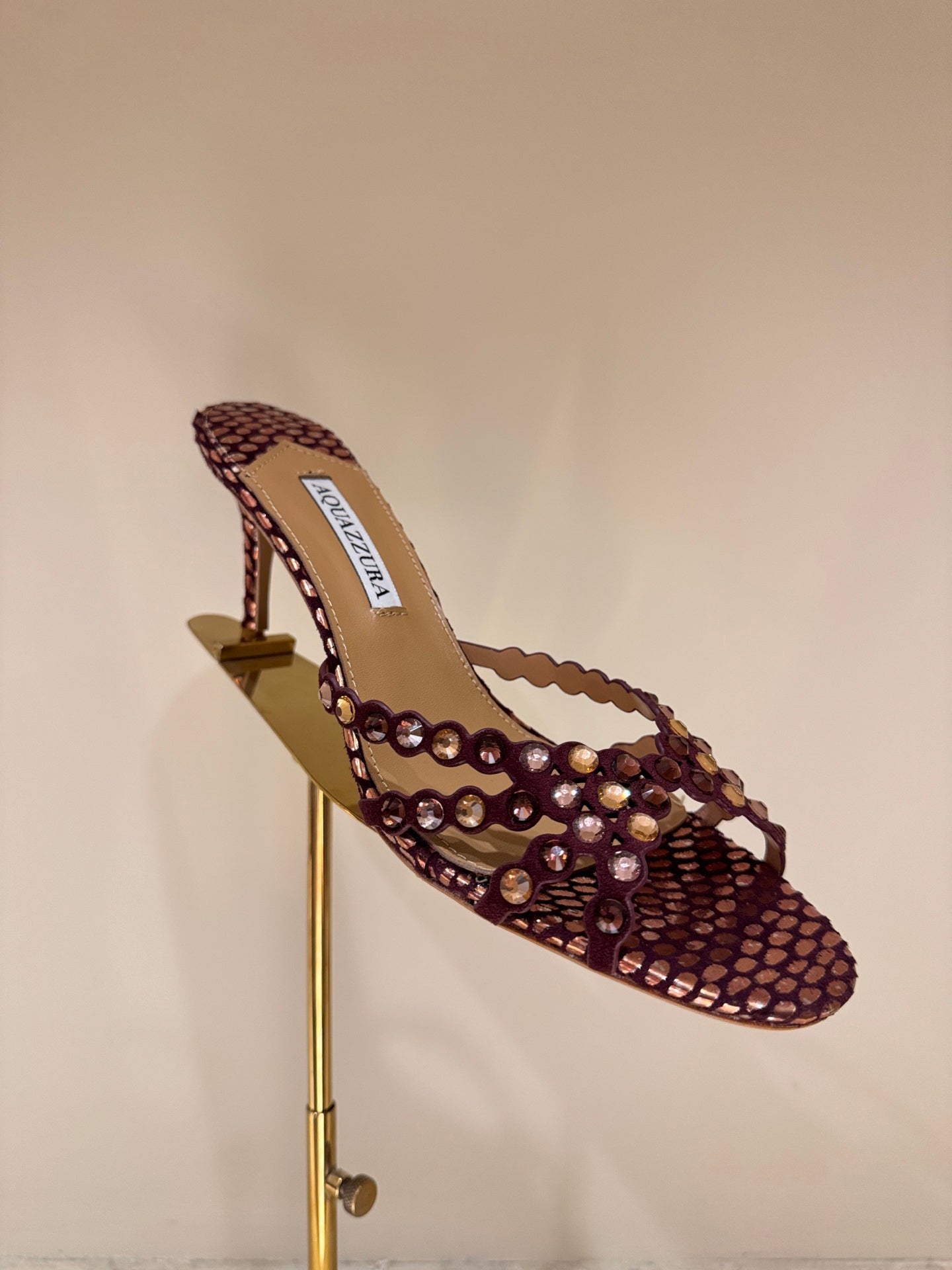 AQUAZZURA 26S HIGH-HEEL SANDALS 70 MM IN BURGUNDY SUEDE