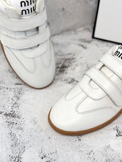 RETRO SNEAKERS WITH RIPTAPE STRAPS IN WHITE SMOOTH LAMBSKIN