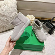 SNAP MINI ANKLE BOOTS IN PALE GRAY SUEDE AND SHEARLING LINING