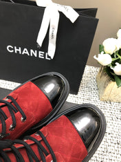 SHORT BOOTS GARNET RED MIX BLACK SUEDE LAMBSKIN