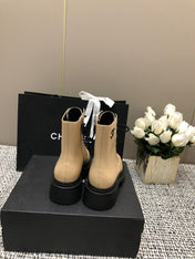 SHORT BOOTS  BEIGE CREAM MIX BLACK SUEDE LAMBSKIN