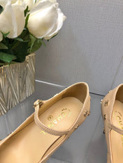 MARY JANE BEIGE CREAM MIX BLACK LAMBSKIN ATTACH METAL