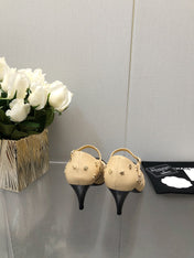MARY JANE BEIGE CREAM MIX BLACK LAMBSKIN ATTACH METAL