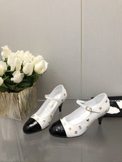 MARY JANE WHITE MIX BLACK LAMBSKIN ATTACH METAL