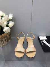 BLOCK HEEL WITH CRYSTAL 5 CM SANDAL IN SAND BROWN FABRIC