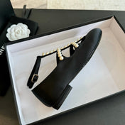 MARY JANES SHOES BLACK GOATSKIN WITH FAUX PEARL
