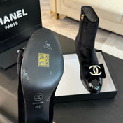 SHORT BOOTS IN BLACK VELVET AND LAMBSKIN