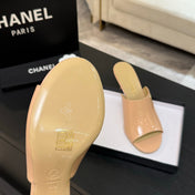 PEEP TOE MULE 85MM IN APRICOT ORANGE PATENT CALFSKIN