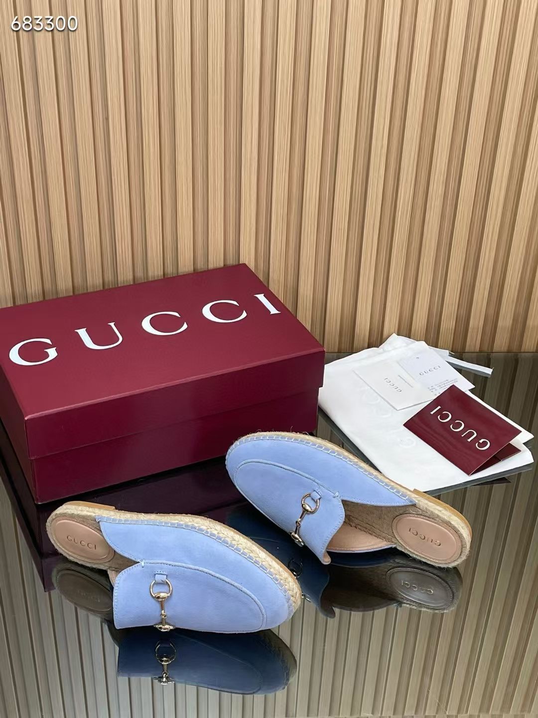 GUCCI 26S LOAFER MULES IN LIGHT BLUE SUEDE