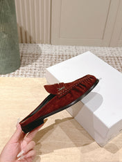 YSL 25S LOAFER MULE IN DARK BRICK RED SUEDE