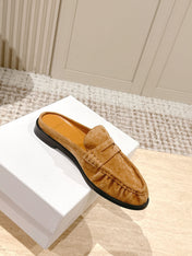 YSL 25S LOAFER MULE IN CARAMEL SUEDE