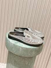 YSL 25S LOAFER MULE IN SILVER CALFSKIN