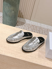YSL 25S LOAFER MULE IN SILVER CALFSKIN