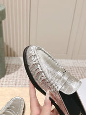 YSL 25S LOAFER MULE IN SILVER CALFSKIN
