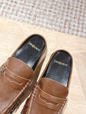 YSL 25S LOAFER MULE IN BROWN CALFSKIN