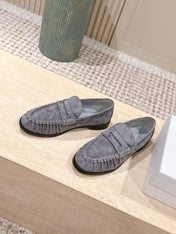 YSL 25S SAINT LAURENT LOAFERS IN GRAY SUEDE WITH SMALL LOGO