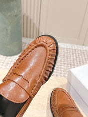 YSL 25S SAINT LAURENT LOAFERS IN BURNT ORANGE CALFSKIN WITH SMALL LOGO