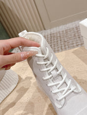 CHLOÉ 26S PLATFORM SOLE BOOTS 68 MM IN LIGHT BLUSH GRAY SUEDE