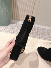 BOTTEGA VENETA 26S INTRECCIATO BOOTS 85 MM IN BLACK SUEDE